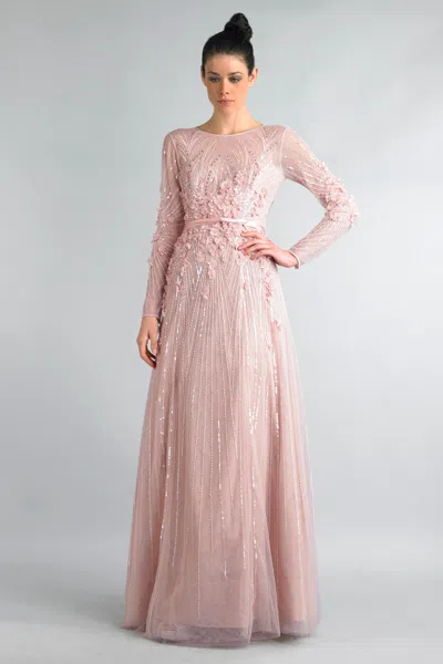 Basix Black Label Long Sleeve Petal Applique Gown In Pink