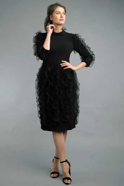 Basix Black Label Long Sleeve Ruffle Cocktail Dress In Black
