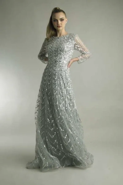 Basix Black Label Long Sleeve Sequin Beaded Gown In Black