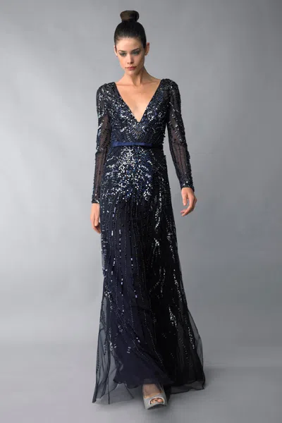 Basix Black Label Long Sleeve Sequin Dress In Blue