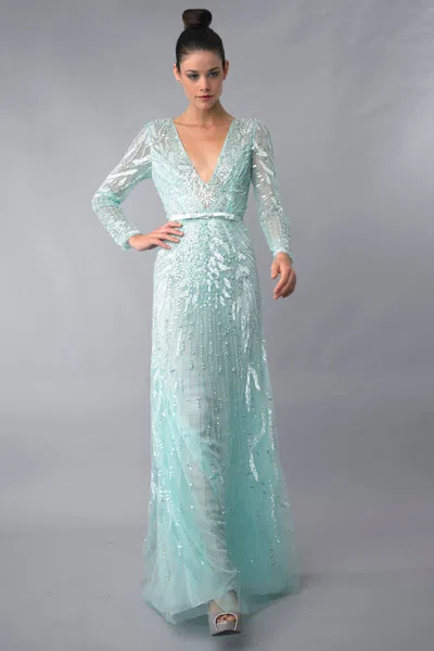 Basix Black Label Long Sleeve Sequin Dress In Green