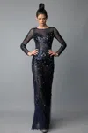Basix Black Label Long Sleeve Sequin Evening Dress