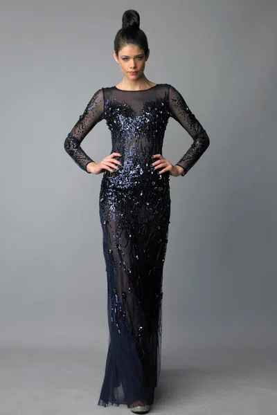 Basix Black Label Long Sleeve Sequin Evening Dress