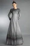 Basix Black Label Long Sleeve Sequin Gown In Metallic