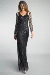 Basix Black Label Long Sleeve Sequin Illusion Gown