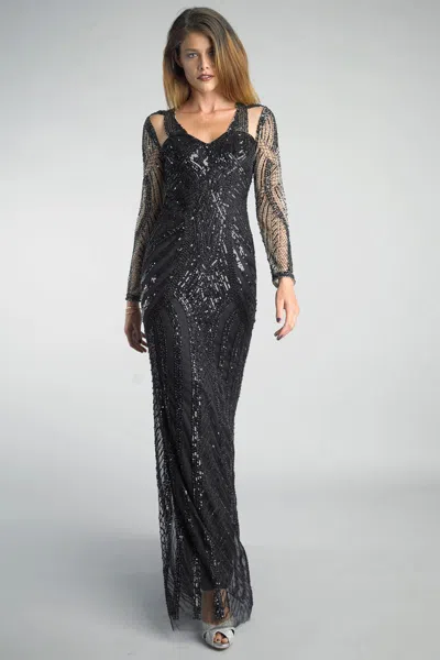 Basix Black Label Long Sleeve Sequin Illusion Gown