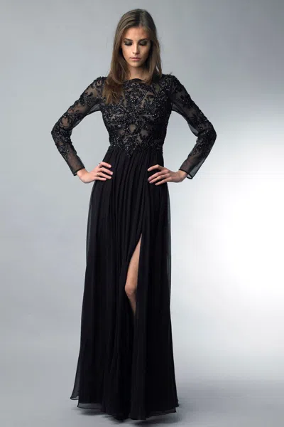 Basix Black Label Long Sleeve Sequined Dress In Raw Silk