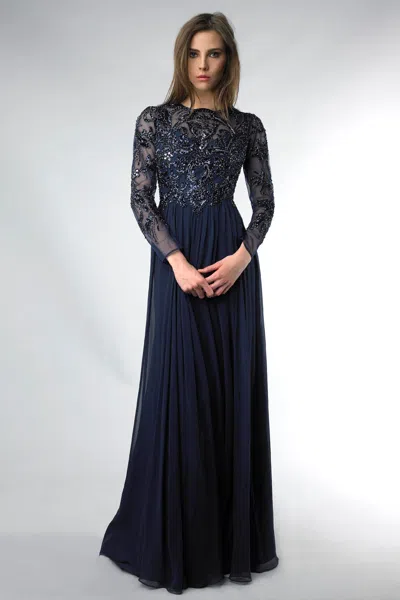 Basix Black Label Long Sleeve Sequined Dress In Raw Silk