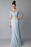 Basix Black Label Long Sleeve Sequined Evening Gown