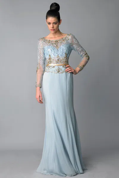 Basix Black Label Long Sleeve Sequined Evening Gown