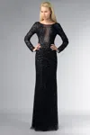 Basix Black Label Long Sleeve Sequined Evening Gown In Black