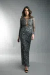 Basix Black Label Long Sleeve Sequined Evening Gown In Black