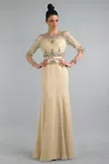Basix Black Label Long Sleeve Sequined Evening Gown In Neutral