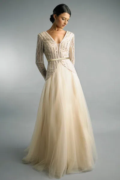 Basix Black Label Long Sleeve Sequined Gown