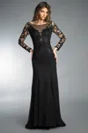 Basix Black Label Long Sleeve Sheer Sleeve Gown