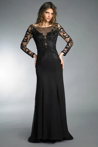 Basix Black Label Long Sleeve Sheer Sleeve Gown