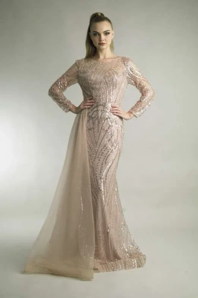 Basix Black Label Long Sleeve Side Hip Tulle Gown In Black