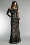 Basix Black Label Long Sleeve Sleeveless Evening Dress In Black