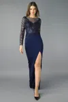 Basix Black Label Long Sleeve Slit Evening Gown