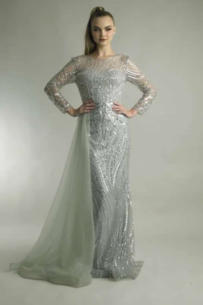 Basix Black Label Long Sleeved Side Hip Tulle Gown In Black