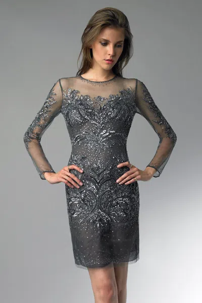 Basix Black Label Long Sleevel Cocktail Dress In Gray