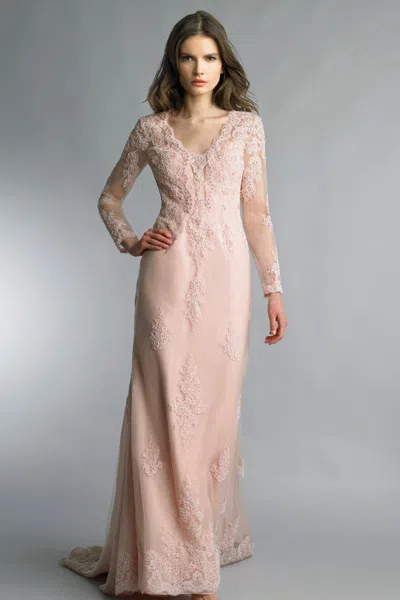 Basix Black Label Long Sleevel Lace Embellished Gown