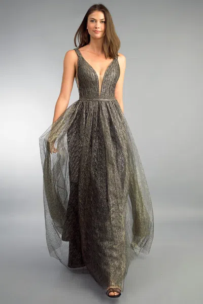 Basix Black Label Metallic Lace Gown On Sale