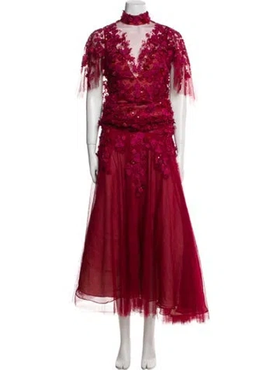 Pre-owned Basix Black Label Mock Neck Long Dress In Red