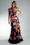 Basix Black Label Multi Floral Applique Gown In Multi