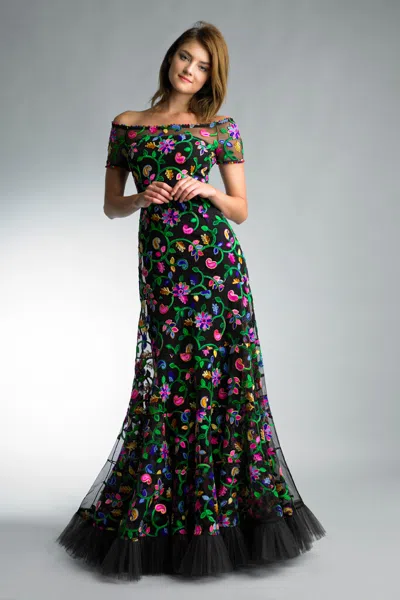 Basix Black Label Multi Floral Off Shoulder Gown