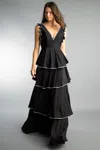 Basix Black Label Multi Tier Evening Dress In Black
