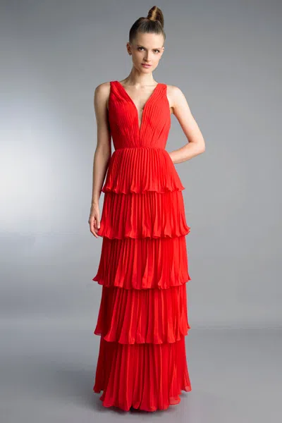Basix Black Label Multi Tier Pleated Evening Dress