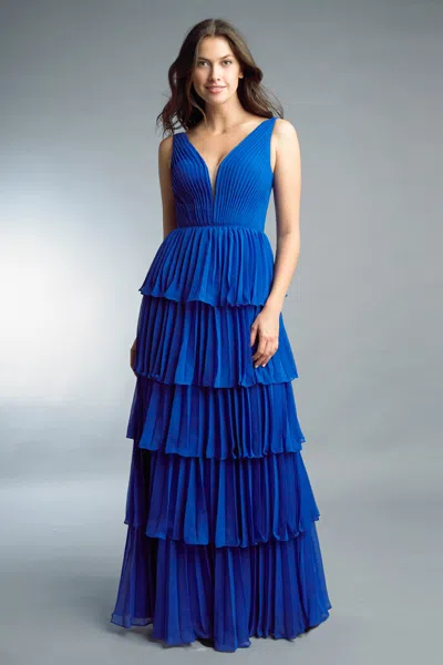 Basix Black Label Multi Tier Pleated Evening Dress In Blue