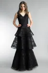 Basix Black Label Multi Tier Sleeveless Gown In Black