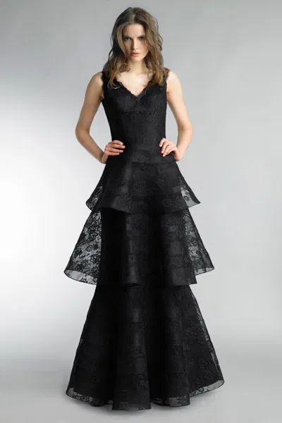 Basix Black Label Basix Multi Tier Sleeveless Gown In Black