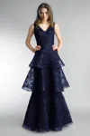 Basix Black Label Multi Tier Sleeveless Gown In Blue
