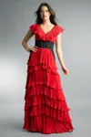 Basix Black Label Multi Tier V Neck Gown