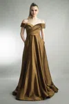 Basix Black Label Off Shoulder A-line Gown With Pockets In Brown
