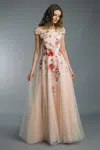 Basix Black Label Off Shoulder Evening Gown With Floral Accents In Pink