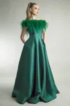 Basix Black Label Off Shoulder Feather Evening Gown With Pockets