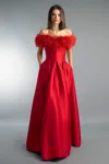 Basix Black Label Off Shoulder Feather Evening Gown With Pockets