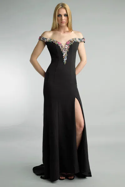 Basix Black Label Off Shoulder Floral Collar Gown