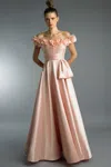 Basix Black Label Off Shoulder Floral Rimmed Evening Dress