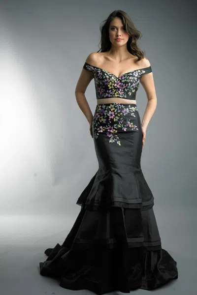 Basix Black Label Off Shoulder Gown In Multi