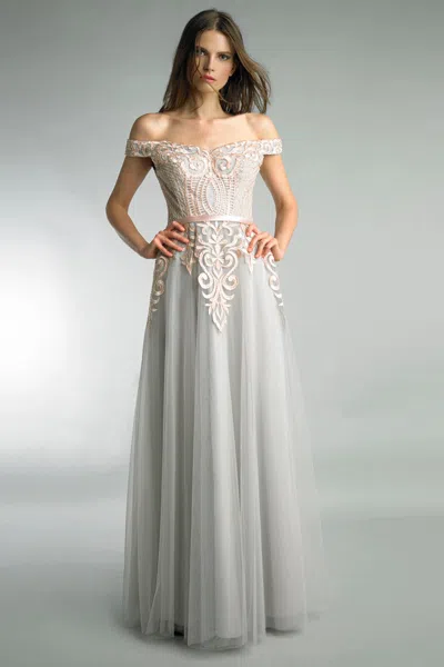 Basix Black Label Off Shoulder Gown In Silver