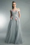 Basix Black Label Off Shoulder Gown With Floral Embellishement