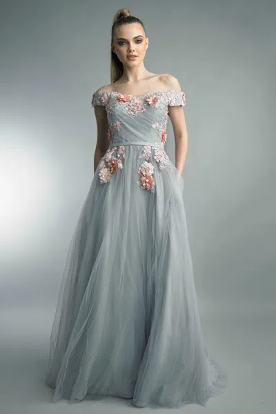 Basix Black Label Off Shoulder Gown With Floral Embellishement