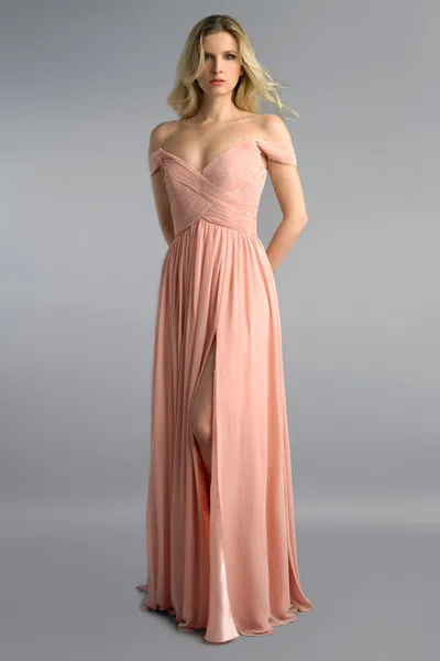 Basix Black Label Off Shoulder Multi Pleated Gown In Pink