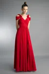 Basix Black Label Off Shoulder Multi Pleated Gown In Red