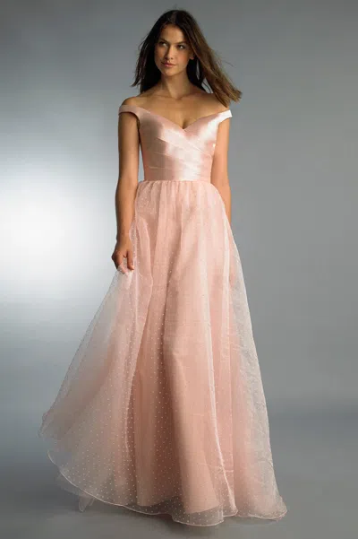 Basix Black Label Off Shoulder Pleated Gown In Pink